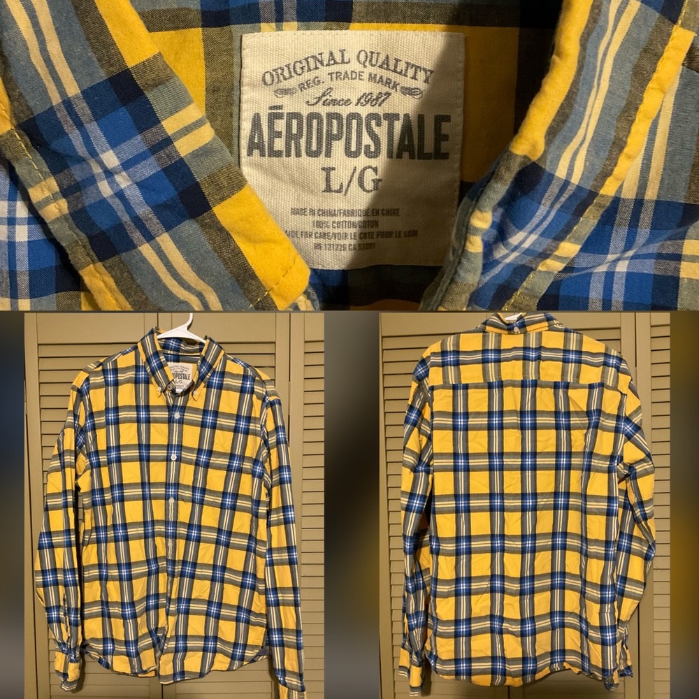 Men’s Aeropostale yellow/blue button down shirt